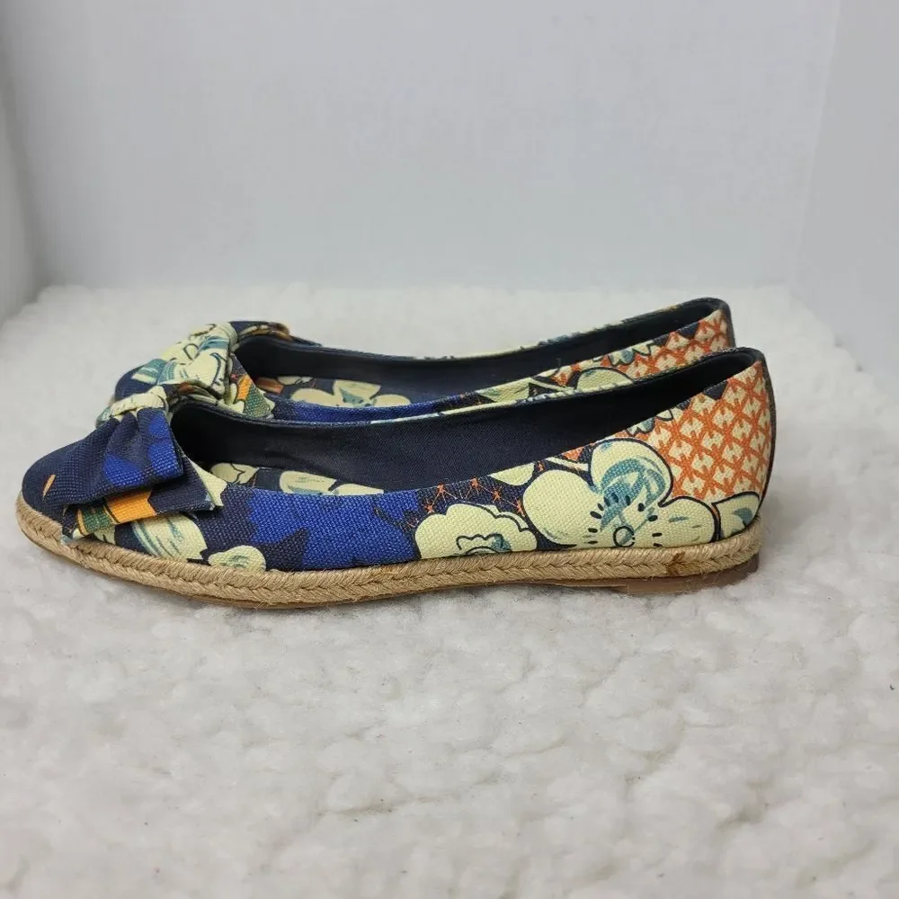 Tory Burch Tamsin Womens Espadrille Shoes Size 7B Floral Print Flat Slip On